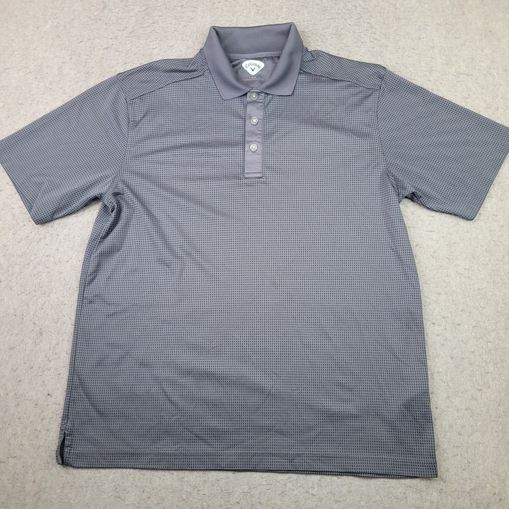 Callaway Golf Polo Shirt Mens L Gray Check Performance Flex Short Sleeve